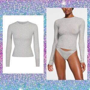 Skims Cotton Jersey Long Sleeve T-Shirt Light Heather Grey